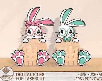 Laser cut Easter bunny egg holder svg file Glowforge egg holder stand bundle svg cricut Easter egg holder dxf cnc vector template