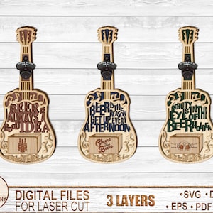 Ouvre-bière de guitare, fichier numérique laser de guitare, guitare SVG, Dxf, Ai, DWG, guitare Glowforge, fichier découpé au laser