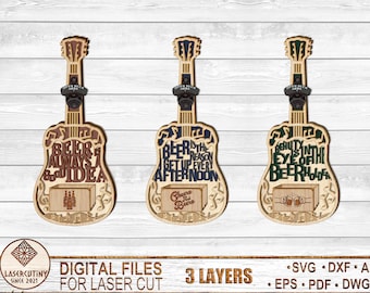 Abridores de cerveza de guitarra, archivo digital láser de guitarra, guitarra Svg,Dxf,Ai,DWG, guitarra Glowforge, archivo de corte láser