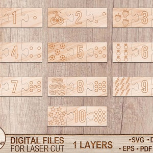 Nummer Match puzzel Laser Cut-bestand, nummer Match Svg, Dxf, Kids laser SVG, kinderen puzzelbestand, diy ambachtelijke kits, Glowforge, digitale download