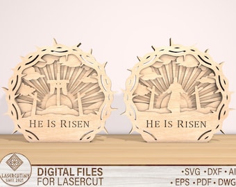 Easter Scene Tomb Cut File,Easter Risen Svg,Easter Religious Laser Cut ,Christian Jesus Cross layered Digital File,He is Risen Svg,Glowforge