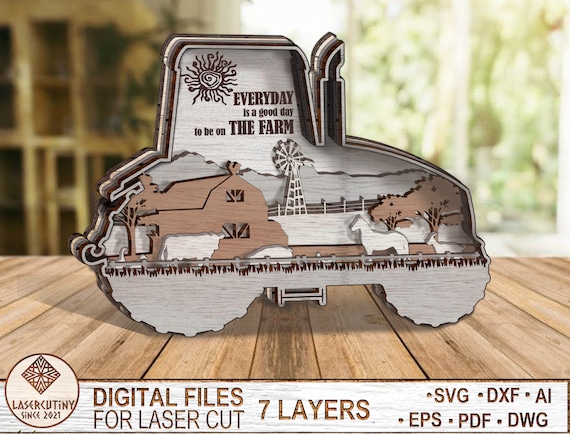 7 Layered Farm Art Piece for Glowforge - Farm Art Decor, Glowforge files svg, Farm Animals SVG, Pdf, Ai, Dxf, EPS, DWG - Multilayer