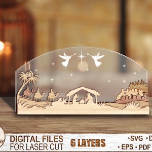 6 Layered Nativity Art Decor, Christmas Nativity Art Piece for Glowforge, Christian SVG, Missing lost loved one SVG, Laser Ready Cut File