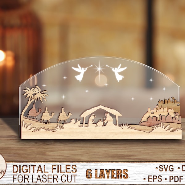 6 Layered Nativity Art Decor, Christmas Nativity Art Piece for Glowforge, Christian SVG, Missing lost loved one SVG, Laser Ready Cut File