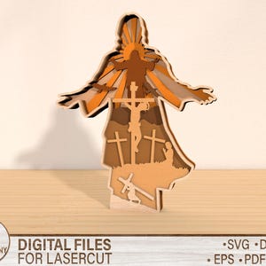 Pu&ograve; includere: Design tagliato al laser di Ges&ugrave; Cristo sulla croce con un raggio di sole alle sue spalle. Il design &egrave; in legno ed &egrave; adatto per progetti di artigianato.