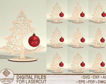 Christmas Tree Ornament Stand LaserCut File, Wooden Tabletop Decor, Digital Download,  Glowforge Cricut File, Christmas Decor, Glowforge SVG