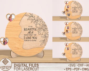 Personalized Mother's Day Photo Frame Svg, Photo Gift For Mom, Gift for Mama, Wooden Flower Frame Lasercut File