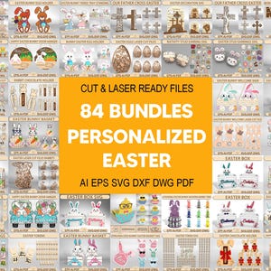 Bundle 84 Design Ostern Laser Cutdatei SVG, 3D Frohe Ostern Kunst, Ostern 3D Lasercut Designs, Ostern Dekor, Ostern Zeichen zwart, Glowforge SVG-Datei, Ostern Geschenk