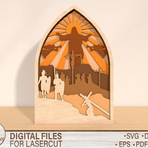 3D Multilayer Religiöse Ostergeschichte Svg, Osterkreuz Svg, Religiöse Ostern Svg, Osterdekoration Laserschnitt, Jesus Ostergeschichte Lasercut Datei