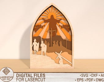 3D Multilayer Religious Easter Story Svg,Easter Cross Svg, Religious Easter Svg,Easter Decoration Laser cut,Jesus Easter Story Lasercut File