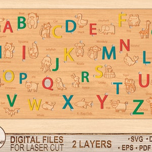 Alphabets Animals Puzzle Laser Cut File, Alphabets Svg,Dxf,Kids laser svg,Children puzzle file,diy craft kits,Glowforge,Digital Download