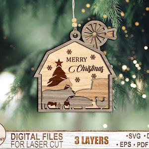 Multilayer Christmas Farm Ornament - Glowforge SVG files - Christmas Gift - Farm Animals SVG - Laser Ready Cut File