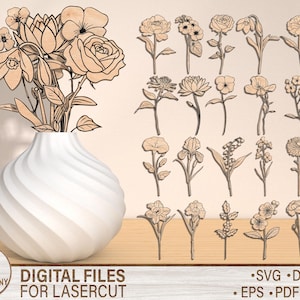 Laser cut Standing flowers vase Mothers day svg file Glowforge flower bouquet mothers day dxf Mothers Day laser cut Flowers mom laser cut