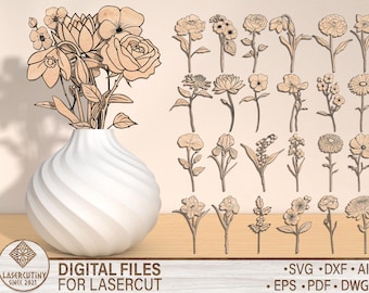 Laser cut Standing flowers vase Mothers day svg file Glowforge flower bouquet mothers day dxf Mothers Day laser cut Flowers mom laser cut