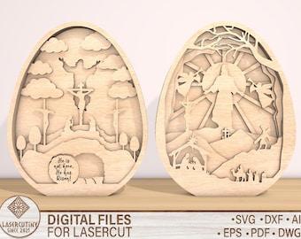 Resurrection Egg Decor Svg,He is Risen Svg,Laser cut file,Tiered tray decor,Religious Easter Decorations ,Easter layered cut file,Wood cross