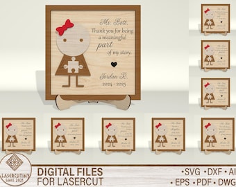Teacher Appreciation Plaque SVG, Teacher Gift Sign Laser Cut File,| Wooden Desk Decor Digital Download, Puzzle Piece Thank You Sign