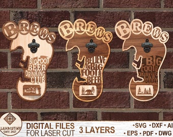 Bigfoot Beer Openers, Laser Digital File,Bigfoot Svg,Dxf,Ai,DWG, Bigfoot Glowforge,Laser Cut File
