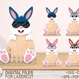 Archivo svg de soporte para huevos de conejito de Pascua Paquete de soporte para huevos Glowforge svg cricut Plantilla vectorial cnc para soporte para huevos de Pascua Corte láser