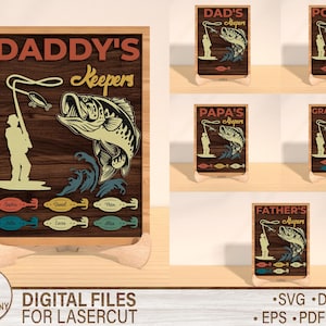 Personalized Father‘s Day Fishing Laser Cut File, Father‘s Day Fishing Sign with Kids Names, Wall Decor for Grandpa, Father&#39;s Day Cut File