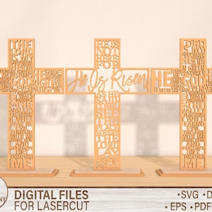 Couche de Pâques debout fichier coupe Svg, il est ressuscité Svg, Svg religieux, prière de sérénité croix fichier découpé au Laser svg dxf pdf eps ai fichier numérique