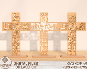 He Is Risen Cross LaserCut File, Religious SVG, Christian Home Decor, Layered Cross Template, Easter Sign SVG for Glowforge Cricut File