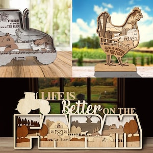 LaserCutiny Multi-layer Farm Bundle 3 Designs - Glowforge svg files, Digital Files