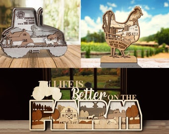 LaserCutiny Multi-layer Farm Bundle 3 Designs - Glowforge svg files, Digital Files