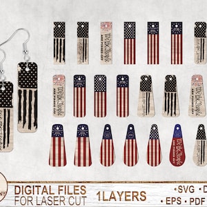 Patriotic Earrings Svg Bundle, 4th of July Svg, Gift for Her,Earrings laser cut files,Glowforge,America Earring svg,Digital Download