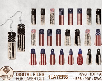 Patriotic Earrings Svg Bundle, 4th of July Svg, Gift for Her,Earrings laser cut files,Glowforge,America Earring svg,Digital Download