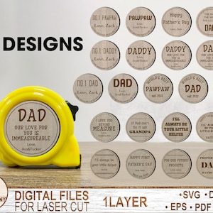 Gepersonaliseerde Vaderdag Meetlint SVG Bundel, Vaderdag Cadeau SVG, Meetlint Ronde Svg, Glowforge Bestanden, Digitale Download