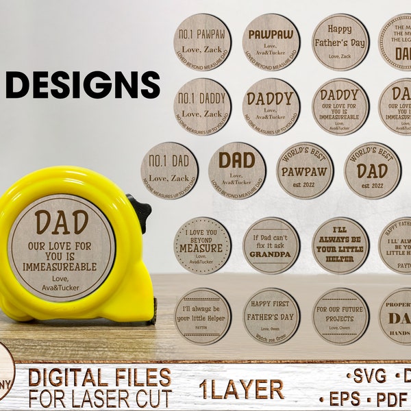 Personalized Father's day Tape Measure SVG Bundle, Father's day Gift SVG,Measuring Tape Round Svg,Glowforge Files,Digital Download