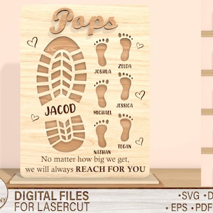Personalisierte Dad Footsteps Laser Cut Datei, Papas Fuß und Kinder Svg, Bester Dad Ever SVG, Fußspuren Cut File, Vatertag Cut File