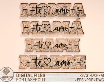 MOM Multilayer Laser Cut File Mother's Day Svg, family laser file cut file, mom laser cut file, MUM Glowforge Svg Template Xtool Files