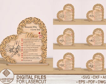 Personalización Día de la Madre SVG Flores para el Día de la Madre SVG, Decoración para el Día de la Madre, Regalo para mamá cortado con láser, Glowforge, Archivo DXF de madera, Regalo para el Día de la Madre SVG