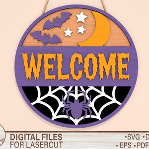 Halloween Door Hanger SVG, Welcome sign svg,  Halloween Door Sign, Glowforge Laser Cut File