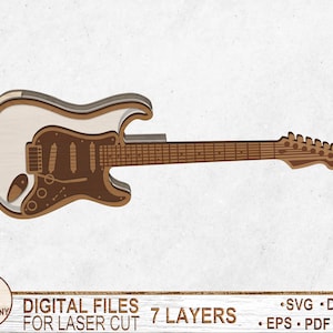 6 Layered Electric Guitar Banks Art Decor,Glowforge files svg,Electric Guitar SVG, Pdf, Ai, dxf, eps, DWG - Multilayer, Instant Download