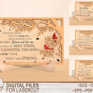 Cardenales en el árbol genealógico SVG cortados con láser, pérdida familiar, SVG conmemorativo, Svg conmemorativo de cardenal, árbol de cardenal rojo, obsequio conmemorativo, Glowforge