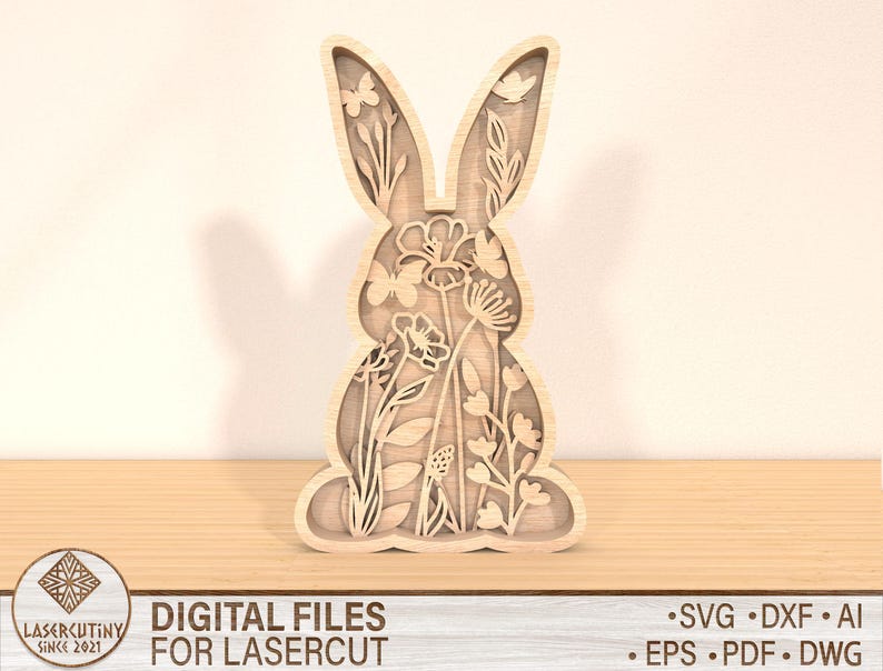 Easter Laser Cut Files Bunny SVG Layered Bundle, Floral Rabbit ...