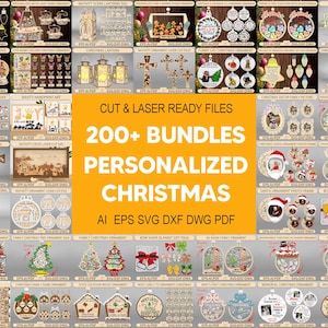 200+ Mega Bundle Christmas Laser Cutfile SVG, Wooden Xmas Svg, Xmas 3D Lasercut Designs, Christmas Decor, Christmas Sign Svg, Glowforge SVG