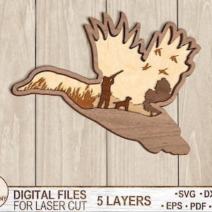 Multilayer Duck Hunting Svg, Glowforge svg , Duck SVG, Hunting Dog SVG , Glowforge Man And Dog Hunting SVG files, Laser Ready Cut File