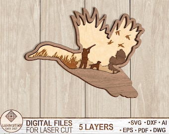 Flerskiktad ankjaktsvg, Glowforge svg, anka svg, jakthund svg, Glowforge man och hundjaktsvg-filer, laserskuren fil