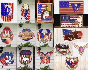 LaserCutiny Multi-layer American Patriotic Bundle 15 Designs - Glowforge svg files - Digital Files