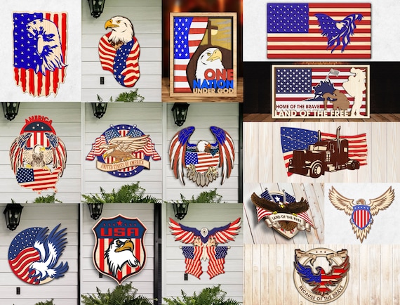 LaserCutiny Multi-layer American Patriotic Bundle 15 Designs - Glowforge svg files - Digital Files