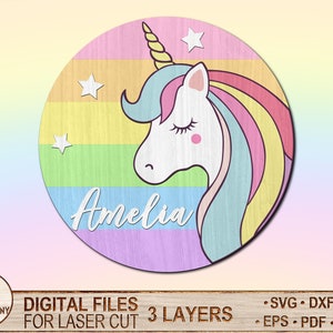 Custom Name Unicorn Wood signs,SVG Welcome Sign, Door Hanger, Laser cut files for Glowforge,Unicorn svg,dxf,eps, INSTANT DOWNLOAD