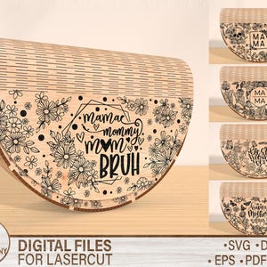 Personalisierte elegante Holztasche mit Blumenmuster, Laser geschnittene Mode-Handtasche, Geschenk für Mutter svg, Handtasche Digital Download SVG