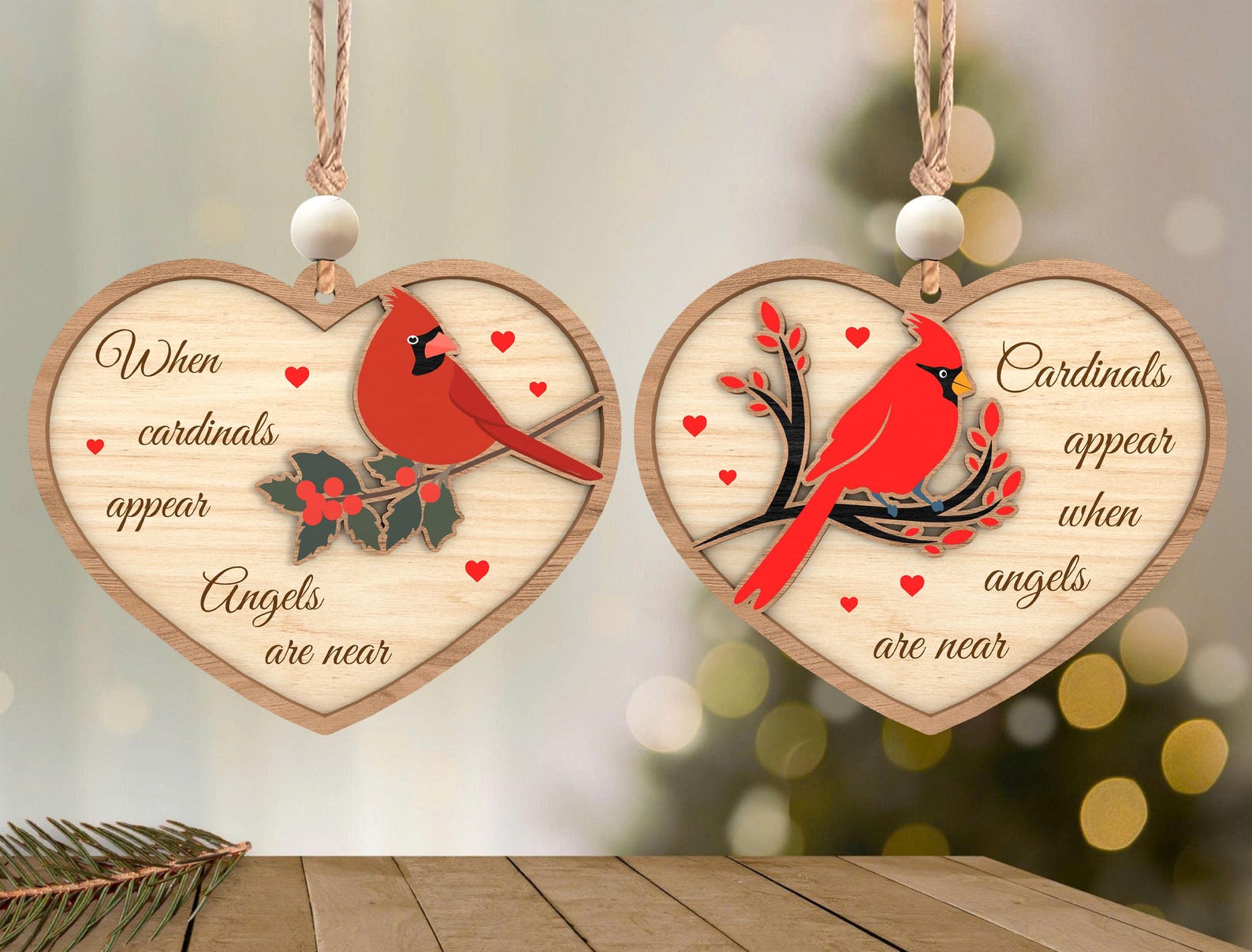 Cardinal Memorial Ornament SVG Bundle, Heart Shaped Laser Cut Files, in ...
