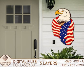 Amerykański orzeł 3D warstwowy SVG, patriotyczny orzeł z flagą USA, 4 lipca svg, Dzień Niepodległości, flaga Stanów Zjednoczonych SVG, DWG - wielowarstwowy
