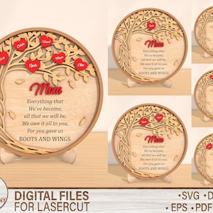 Kundenspezifisches Stammbaum-Geschenk, Mutterbaum mit Herzen 3D Laser geschnitten SVG, Muttertag Glowforge-Datei, Muttertag Glowforge-Datei
