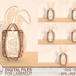 Osters Day Laterne Bunny Laterne Ostern Wohnkultur Teelicht Osterlampe SVG Kerzenhalter, Laterne Bundle Ei, Glowforge Laser Cut Datei