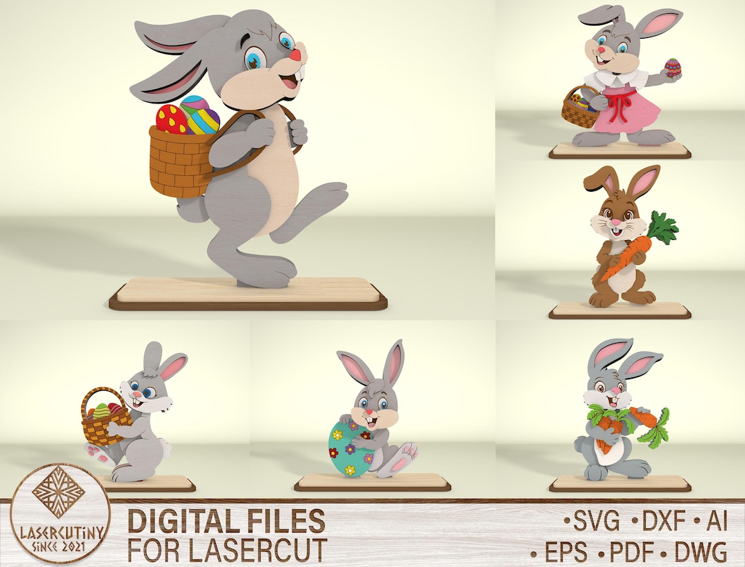 Easter Bunny Stand Decor Cut File SVG Bundle, Cute Rabbit Laser Cut ...